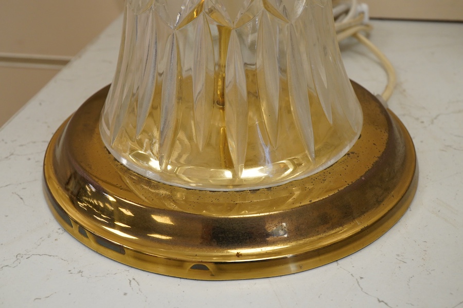 A pair of cut glass mushroom style table lamps and shades and two others, largest 48cm high